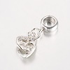 Heart Antique Silver Plated Alloy Rhinestone European Dangle Charms Large Hole Pendants MPDL-K014-M-3