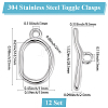 12 Bags 304 Stainless Steel Toggle Clasps STAS-BBC0009-35-2