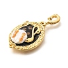 Brass Black Enamel Oval Pendants with Glitter Powder KK-K398-15G-2