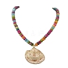 Ocean Electroplated Natural Scallop Shell Pendant Dyed Natural White Jade Rondelle Braided Bead Necklaces NJEW-JN06445-01-2