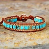 Dyed Natural Imperial Jasper & Cowhide Leather Beaded Braided Bead Bracelets FS-WGEDC06-01-1