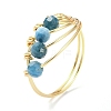Natural Apatite Copper Round Beaded Finger Ring RJEW-TA00103-04-1