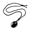 Natural Obsidian Pendant Necklace with Nylon Cord for Women NJEW-L464-B10-3