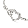 Infinity Heart Brass with Clear Cubic Zirconia Cuff Bangle with Safety Chains BJEW-L683-02P-2