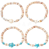 4Pcs 2 Styles Starfish & Tortoise Natural Freshwater Shell with Synthetic Turquoise Beads Stretch Bracelets for Men Women BJEW-PA0001-05-1