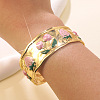 304 Stainless Steel Enamel Open Cuff Bangles for Women BJEW-K294-02G-1