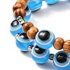 2Pcs 2 Style Natural Wood & Resin Evil Eye Round Beaded Stretch Bracelet with Synthetic Hematite BJEW-JB08096-4