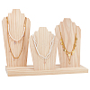 Bust Shaped Wood Jewelry Display Stands with 3-Slot Base ODIS-WH0038-69-1