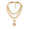 Punk Flat Round with Human Pattern Alloy Multi Layered Necklaces FS-WG0D034-01-3