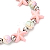 Starfish Synthetic Turquoise Beads & Brass Beads Stretch Bracelets BJEW-JB12417-02-3