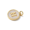 Brass Pave Natural Shell Flat Round with Letter Charms KK-Z115-13G-H-2
