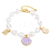 Ocean Brass Micro Pave Clear Cubic Zirconia and Enamel Plum Shell Shape Charm Bracelets for Women KK-CBA68DA-06G-4