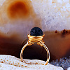 Iron Wire Wrapped Natural Lava Rock Round Beaded Cuff Rings WGDBE9A-08-1