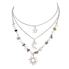 201 Stainless Steel Sun Moon Star Pendant Mixed Stone & 304 Stainless Steel Link Chain 3 Layer Necklaces for Women NJEW-JN05470-02-2