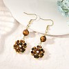 Natural Tiger Eye and Shell Pearl Braided Dangle Earrings EJEW-MZ00789-03-1