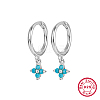 Anti-Tarnish Rhodium Plated Platinum 925 Sterling Silver Flower Dangle Hoop Earrings IN9619-10-1