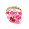 5Pcs Copper Wire Wrapped Dyed & Heated Natural Agate Round Bead Finger Rings RJEW-JR01034-4