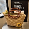 Flower Patchwork Woven Pattern Handheld Basket Bag PW-WG44119-02-2