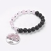 Natural Rose Quartz & Lava Rock Stretch Bracelets BJEW-JB03953-03-1