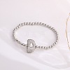 Brass Micro Pave Clear Cubic Zirconia Beaded Stretch Bracelets for Women FS-WG5260F-04-1