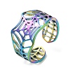 Ion Plating(IP) 304 Stainless Steel Hollow Spider Web Open Cuff Ring for Women RJEW-M149-25RC-3