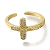 Rack Plating Crucifix Cross Brass Clear Cubic Zirconia Open Cuff Rings RJEW-S411-06G-2