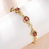 Heart & Oval Brass Micro Pave Cubic Zirconia Link Chain Bracelets for Women BJEW-A163-03G-02-1