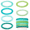 6Pcs 6 Styles 8mm Glass Round Beaded Stretch Bracelet Sets BJEW-TAC0025-1
