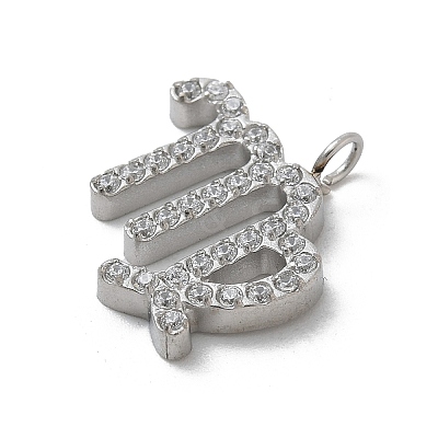 304 Stainless Steel Micro Pave Cubic Zirconia Charms STAS-Z107-09P-10-1