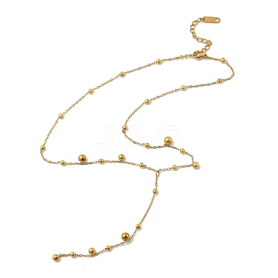 304 Stainless Steel Round Ball Link Chain Y Necklaces for Women LS-NJEW-A059-03G-1