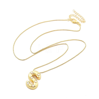 Brass & Plastic Pearl Letter Pendant Box Chain Necklaces for Women NJEW-U017-01G-19-1