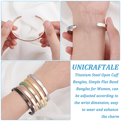 5Pcs 5 Colors Stainless Steel Open Cuff Bangles BJEW-UN0001-29-1