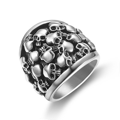 Stainless Steel Skull Finger Ring SKUL-PW0002-035H-AS-1