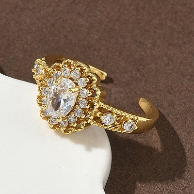 Brass Micro Pave Cubic Zirconia Cuff Open Rings RJEW-C163-19G-1