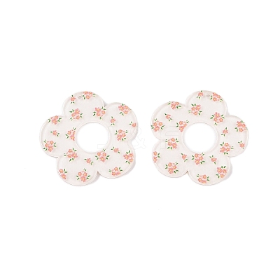 Flower Theme Printed Acrylic Pendants OACR-T028-06G-1