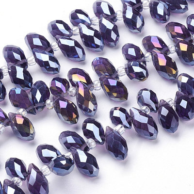 Electroplate Glass Faceted Teardrop Beads Strands EGLA-D014-11-1