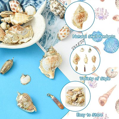 16pcs 8 Styles Electroplated Natural Mixed Shell Big Pendants SSHEL-CJ0001-21-1