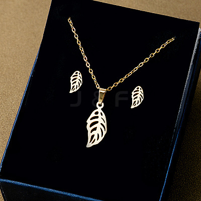 304 Stainless Steel Pendant Necklaces & Stud Earrings Sets WG82A44-01-1