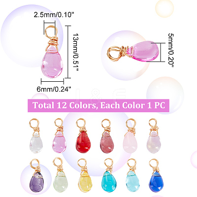 12Pcs 12 Color Glass Charms PALLOY-AB00038-1