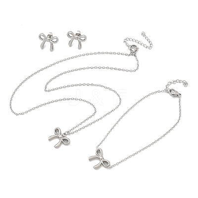 Bowknot 304 Stainless Steel
Stud Earrings & Necklaces & Bracelets Sets SJEW-Q001-02P-1