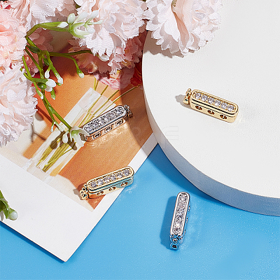 4Pcs 2 Colors Rectangle Brass Micro Pave Clear Cubic Zirconia Twister Clasps ZIRC-DC0001-31-1
