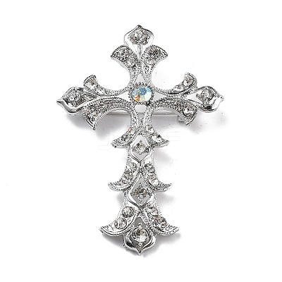 Cross Alloy Rhinestone Brooch Pins JEWB-Z034-06P-01-1