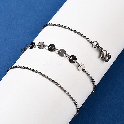 Brass Cable & Flat Sequin Chains Necklaces for Women NJEW-D302-44B-1