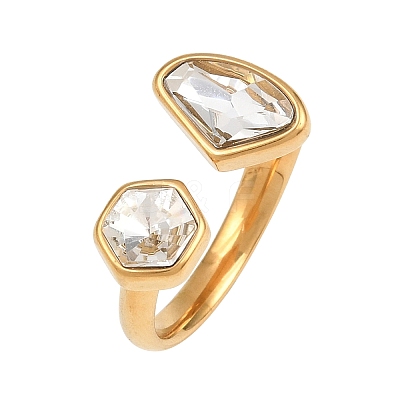 304 Stainless Steel Cubic Zirconia Cuff Open Ring for Women CU-CBACD1D-01G-01-1