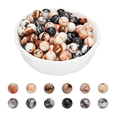 120Pcs 4 Sizes Natural Red Netstone & Zebra Jasper Bead & Pink Zebra Jasper Bead G-AR0003-98-1