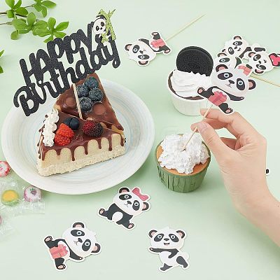 DIY Paper Panda Cake Insert Card Decoration Set AJEW-OC0002-75-1