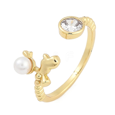 Dolphin Brass Micro Pave Cubic Zirconia Cuff Rings for Women RJEW-K240-10G-1
