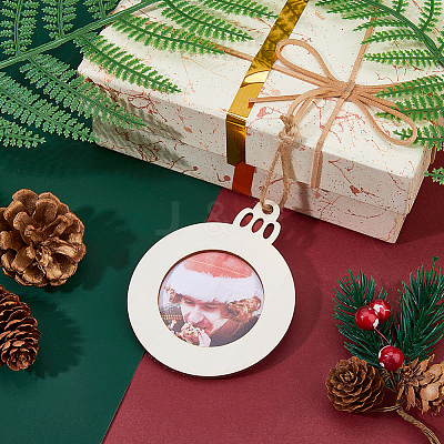 Flat Round Christmas Unfinished Wooden Mini Hanging Photo Frame for Children LS-HJEW-WH0036-122-1