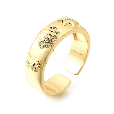 Ocean Theme Brass Micro Pave Cubic Zirconia Cuff Rings for Women RJEW-F184-17I-G-1