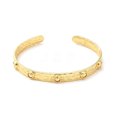 Rack Plating Brass Flat Round Hammered Open Cuff Bangle for Women BJEW-M231-01G-1